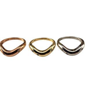 Set of 3 14K Tricolor and Diamond Stacking Rings Size 6.25 #22777